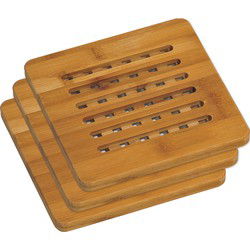 Kesper Pannen onderzetter van bamboe - 3x - 20 x 20 cm - Vierkant - Panonderzetters