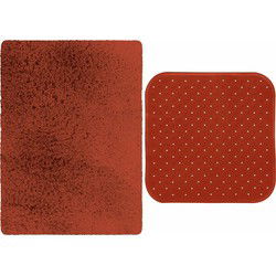 MSV Douche anti-slip mat en droogloop mat - Venice badkamer set - rubber/microvezel - terracotta - Badmatjes