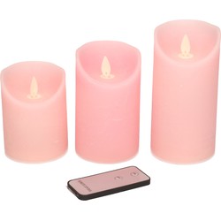 3x Roze LED kaarsen op batterijen inclusief afstandsbediening - LED kaarsen