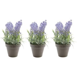 3x Groene Lavandula lavendel kunstplanten 17 cm met zwarte pot - Kunstplanten