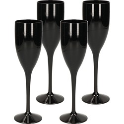 6x stuks onbreekbaar champagne/prosecco flute glas zwart kunststof 15 cl/150 ml - Champagneglazen