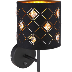 Binnen wandlamp met acryl kristallen | Zwart / goud | E14 LED | Woonkamer | Slaapkamer