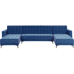 Beliani ABERDEEN - U-vormige bank-Blauw-Fluweel