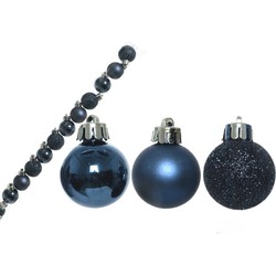 14x stuks kunststof kerstballen donkerblauw 3 cm glans/mat/glitter - Kerstbal