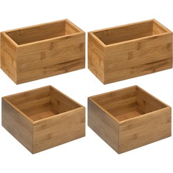 Opbergkistjes/organisers bamboe - 4x stuks - 18x18x9,5 cm en 18x9.5 cm - Opbergkisten