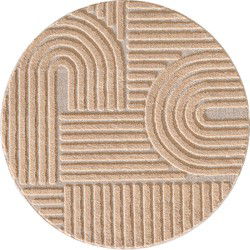 Rond Laagpolig vloerkleed Arte - Japandi Stijl - Roze - 200 cm ⌀ rond