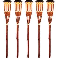 5x Oranje buiten/tuin Led fakkel Bodi solar verlichting 54 cm vlam - Fakkels