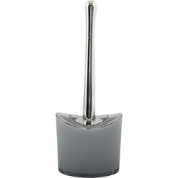 MSV Toiletborstel in houder/wc-borstel Aveiro - PS kunststof/rvs - lichtgrijs/zilver - 37 x 14 cm - Toiletborstels