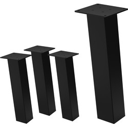 Set van 4 tafelpoten schuin H42 cm zwart glanzend gemaakt van staal hoekprofiel 8x8 cm I-vorm 96° helling ML design