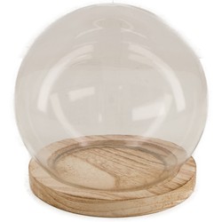 Dijk Natural Collections stolp - glas - houten bruin plateau - D14,5 x H15 cm - Decoratieve stolpen