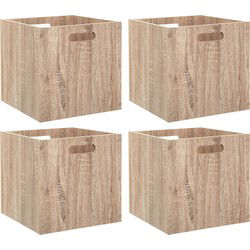 5Five Opberg/kast mand - 4x - lichtbruin - MDF hout - 29L - 31 x 31 x 31 cm - Opbergkisten