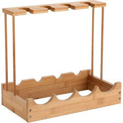 Decopatent® Wijnrek voor 4 flessen wijn en 4 wijnglazen - Bamboe - Hout - Design wijnrek - Wijnflessenrek - Flessenrek met wijnglashouder