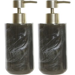 2x stuks zeeppompjes/zeepdispensers marmer look grijs kunststof 300 ml - Zeeppompjes