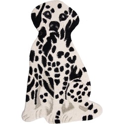 Clayre & Eef Vloerkleed Hond 60x90 cm Wit Zwart Wol Tapijt