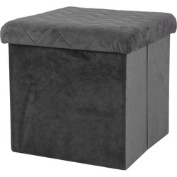 Urban Living Poef/hocker - opbergbox zit krukje - velvet donkergrijs - polyester/mdf - 38 x 38 cm - opvouwbaar - Poefs