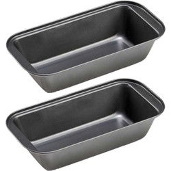 Bakvorm - 2x stuks - zwart - 25 x 13 cm - rechthoekig - anti-aanbak - cakevorm - Cakevormen