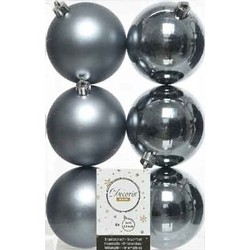 6x Kunststof kerstballen glanzend/mat grijsblauw 8 cm kerstboom versiering/decoratie - Kerstbal