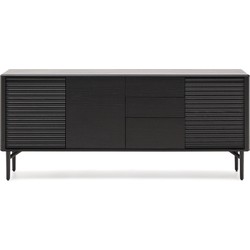 Kave Home - Lenon dressoir 3 deuren en 3 laden van massief hout en zwart eikenfineer 200x86 cm FSC Mix