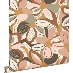 ESTAhome behang bloemmotief terracotta en zacht roze - 50 x 900 cm - 139629