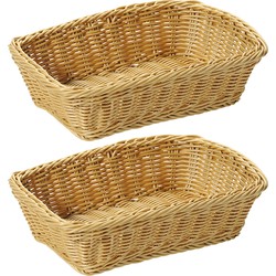 2x Rechthoekige fruitmandje/broodmandje 20 x 30 x 8,5 cm gevlochten riet uiterlijk - broodmand