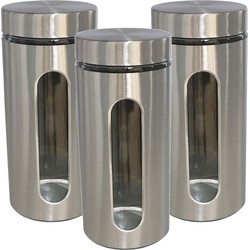 3x stuks voedsel bewaren keuken voorraad pot - zilver metaal - deksel - 1300 ml - Voorraadpot