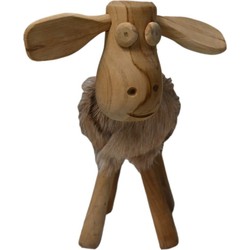 HSM Collection-Schaap Shawn Small-32x14x32-Assorti/Naturel-Geitenhuid/Teak