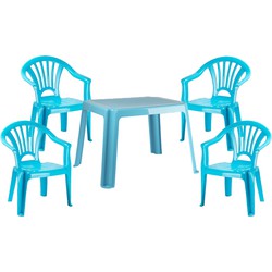 Kunststof kindertuinset tafel met 4 stoelen licht blauw - Kinderstoelen