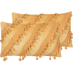 AYROOR - Sierkussen set van 2 - Mosterdgeel - 30 x 50 cm - Katoen