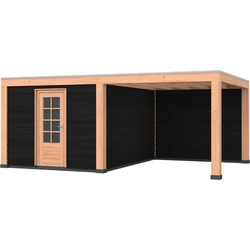 Douglas overkapping, 600 x 400, met zwarte schuur en achterwand, Westwood Modern