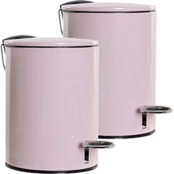 3x stuks metalen vuilnisbakken/pedaalemmers roze 3 liter 23 cm - Prullenbakken