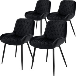 2x eetkamerstoel set van 2 diamant quilting zwart fluwelen bekleding met metalen poten incl. montagemateriaal ML-Design