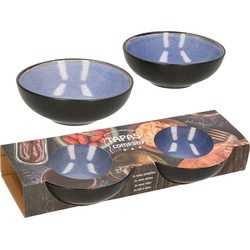 Svenska living tapas schaaltjes - 2x - zwart/blauw - aardewerk - 12 x 4 cm - Snack en tapasschalen