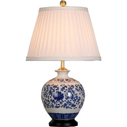Fine Asianliving Chinese Tafellamp Porselein Blauw Wit Pioenen