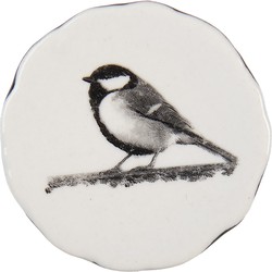 Clayre & Eef Deurknop  Ø 4 cm Wit Zwart Keramiek Rond Vogel Meubelknop