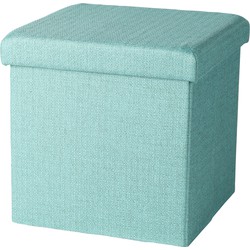 Urban Living Poef/hocker - opbergbox zit krukje - mintgroen - polyester/mdf - 38 x 38 cm - opvouwbaar - Poefs