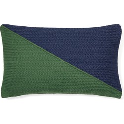 Kave Home - Kussenhoes Saigua van 100% PET met diagonale strepen in groen en blauw 30 x 50 cm