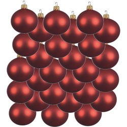 24x Glazen kerstballen mat kerst rood 8 cm kerstboom versiering/decoratie - Kerstbal