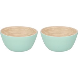 2x Bamboehouten chips schaaltje pastelgroen 12 cm - Snack en tapasschalen