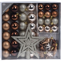 Set 44-delig kunststof kerstboomversiering bruin tinten met kerstballen, slingers en piek - Kerstbal