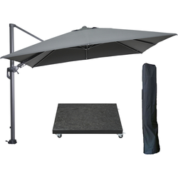 Garden Impressions Hawaii zweefparasol 300x300 cm carbon black / donker grijs met 90kg royal antraciet parasolvoet en parasolhoes