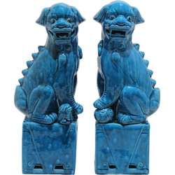 Fine Asianliving Chinese Foo Dogs Blauw Porselein Set/2 Handgemaakt