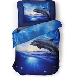 Eleganzzz Dekbedovertrek Micropercal Dolphins - blue 140x200/220cm