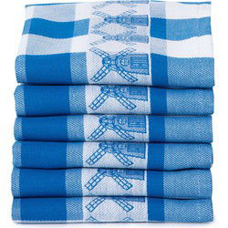 Twentse Damast Theedoekenset - 6 stuks - Molen Blauw