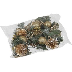 Othmar Decoration Kerststukje decoratie - 6x - goud - stekers - 12 cm - Kerststukjes