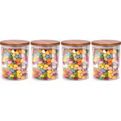 Alpina Voorraadpot/bewaarpot Foodking - 4x - borosilicaatglas - 600 ml - glas/hout - D9.5 x H11 cm - Voorraadpot