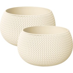 Set van 2x stuks plantenpotten/bloempotten kunststof dia 37 cm en hoogte 22 cm creme wit - Plantenpotten