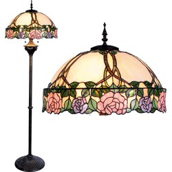 LumiLamp Tiffany Vloerlamp  Ø 50x164 cm  Roze Groen Glas Halfrond Roos Staande Lamp