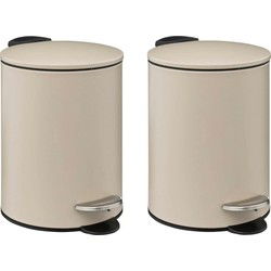 5Five kleine pedaalemmer - 2x - metaal - beige - 3L - 16 x 25 cm - Badkamer/toilet - Pedaalemmers