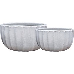 PTMD Rae White ceramic pot ribbed round set of 2