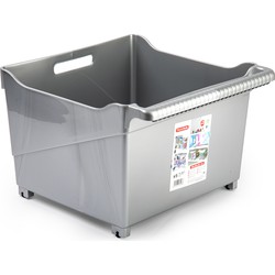 Plasticforte opberg Trolley Container - zilver - op wieltjes - L39 x B38 x H26 cm - kunststof - Opberg trolley